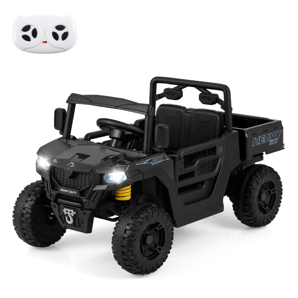 Camion ribaltabile elettrico 12V con telecomando e sospensione a molla, Giocattolo elettrico per bambini da 3 a 8 anni Nero-Macchinine giocattoli