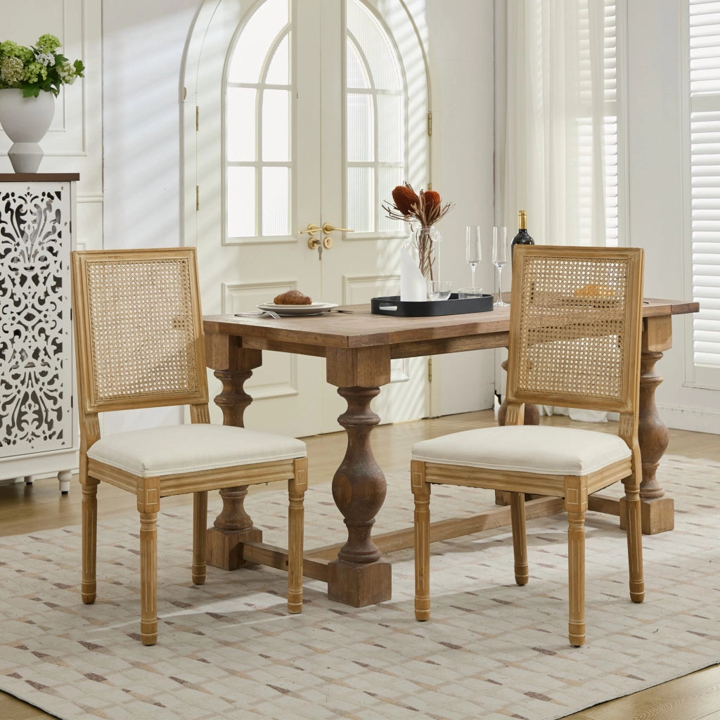 SEDIE Set da 2 pezzi con schienale in rattan intrecciato 98x31x48 cm Beige