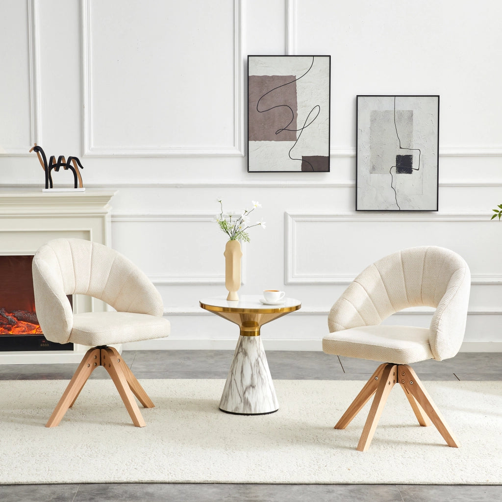 SEDIA Girevole 360° Set da 2 pezzi Tessuto bianco Legno massello 84 cm