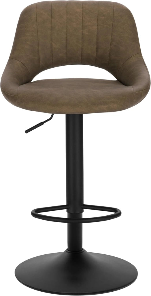 Set di 4 Sgabelli da Bar Cucina Sedia Alta da Sala Pranzo in Simipelle Regolabile e Girevole a 360° con Schienale Poggiapiedi Marrone scuro 0668BY-4