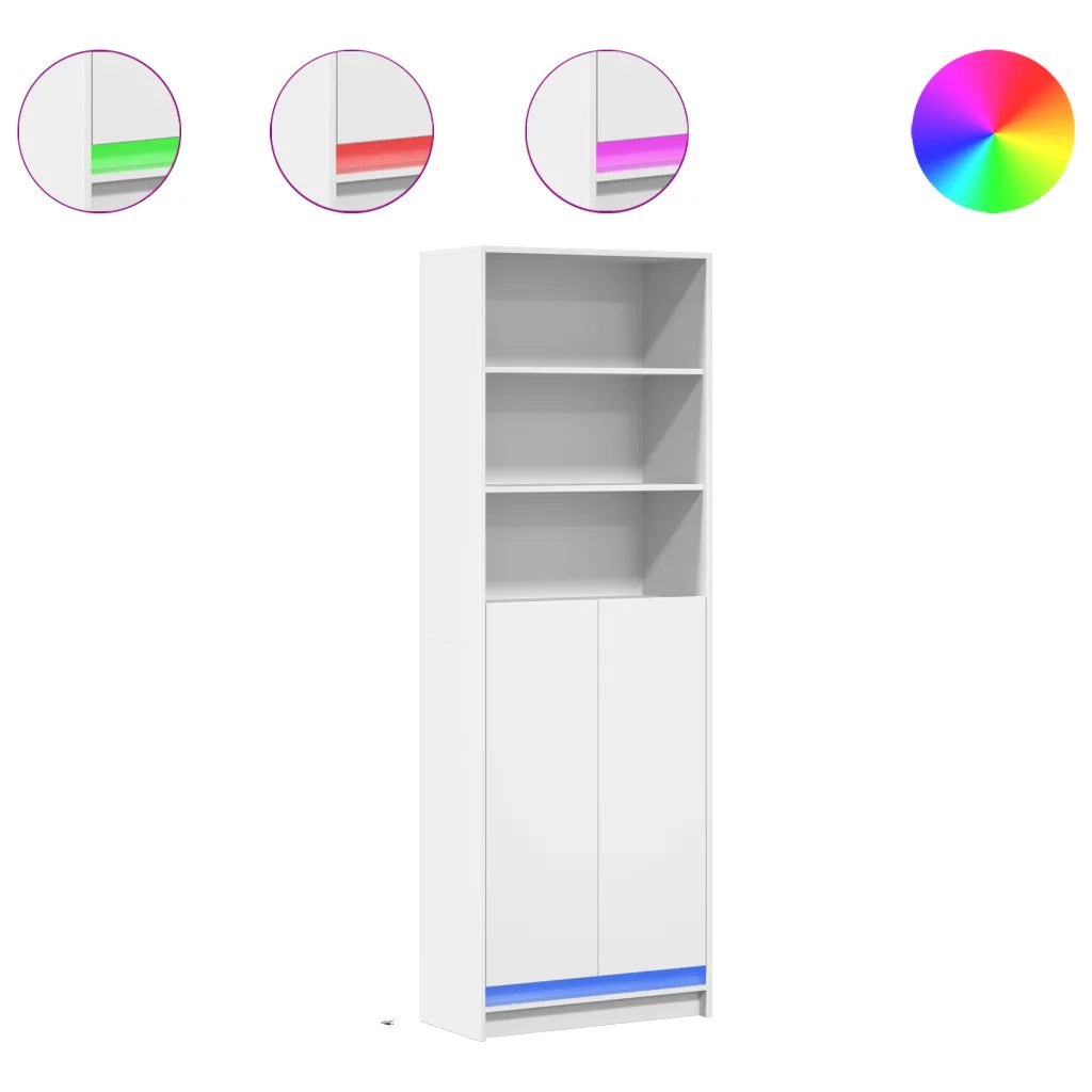 Credenza | Madia | Buffet da pranzo | Armadio da pranzo con LED Bianca 69x32,5x200 cm in Truciolato