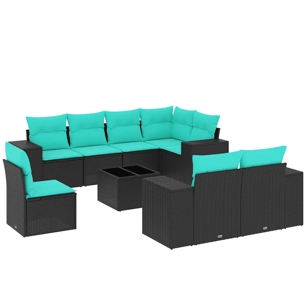 Set Divani da Giardino 9 pz con Cuscini Nero in Polyrattan 3222846