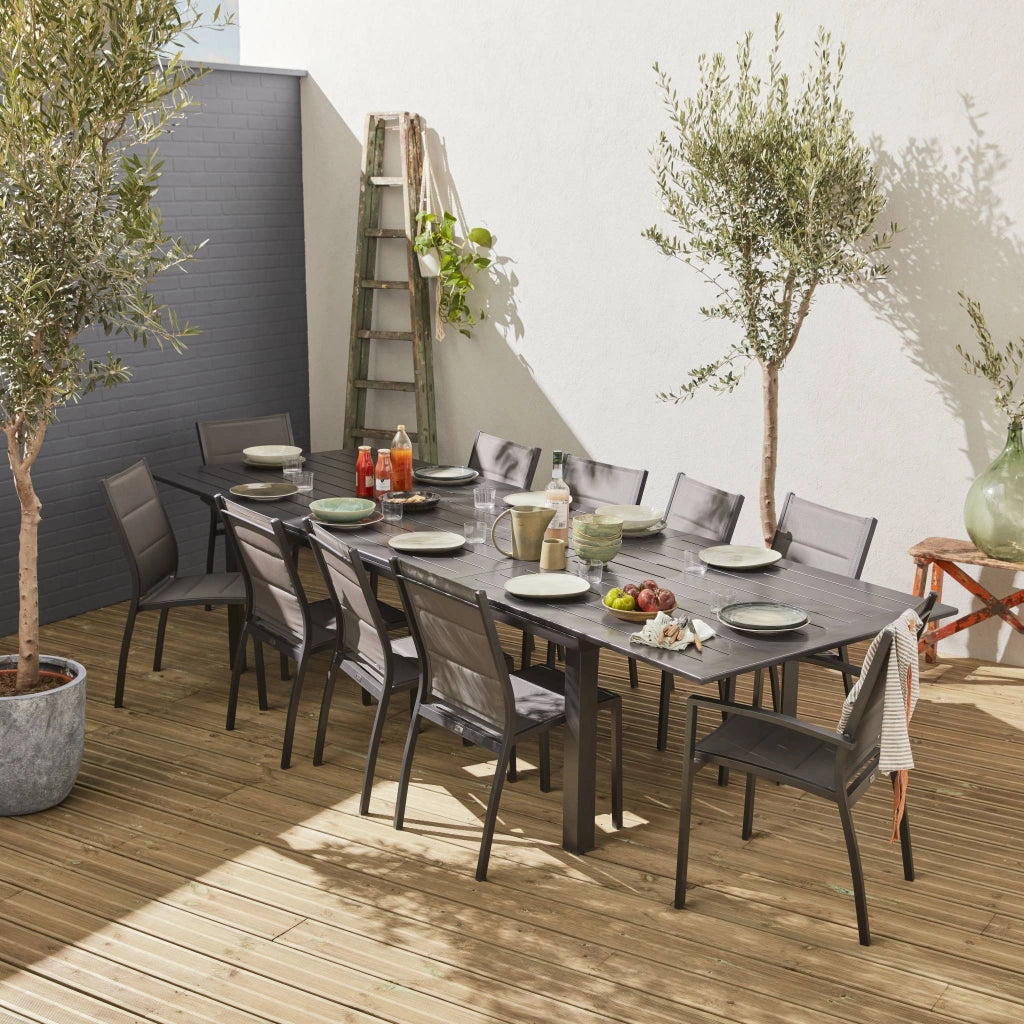 Set tavolo da giardino allungabile con 10 sedie, antracite