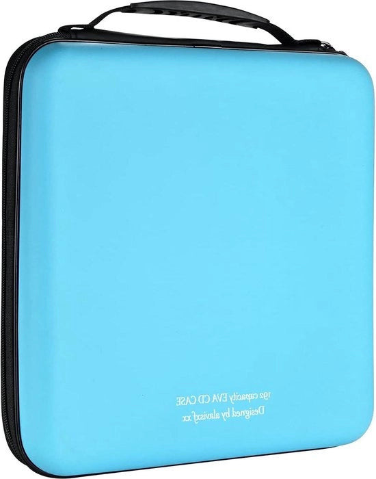 Porta dischi Blu-ray con fodera EVA di 192 capacità - Portafoglio Blu-ray con doppia cerniera - Cinturino - Organizzatore di dischi portatile per viaggi in auto - Blu celeste 192