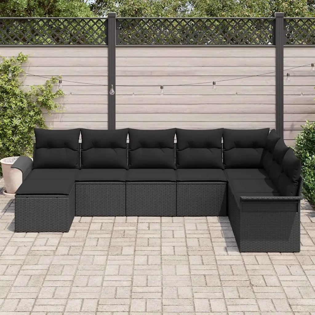 Set Divano da Giardino con cuscino 8 pcs Nero Poly Rattan 3354152
