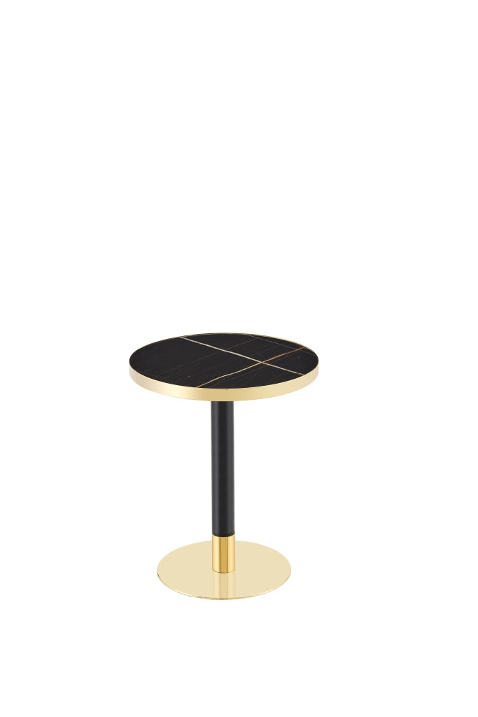 Tavolo da pranzo - rotondo - effetto marmo - bordo oro - base nera/oro - versatile - per soggiorno
