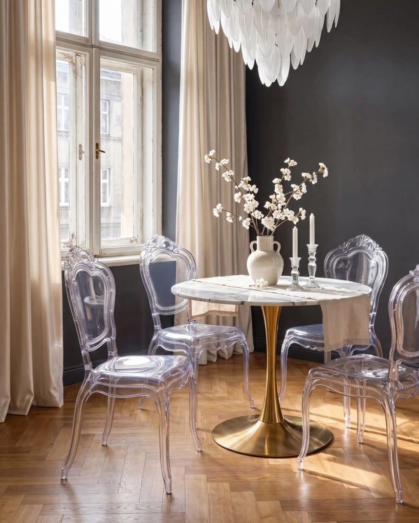 Set di 2 sedie da pranzo in acrilico trasparente con schienale solido senza braccioli impilabili dal design moderno vintage
