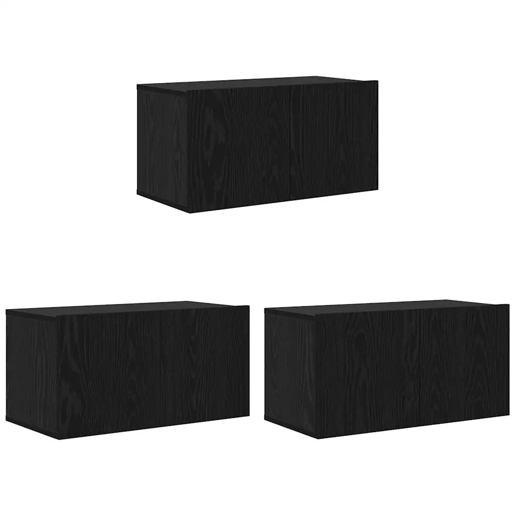 Set mobile TV 3 pz-Set di 3 Credenza per TV Nero 60 x 30 x 30 cm Legno multistrato