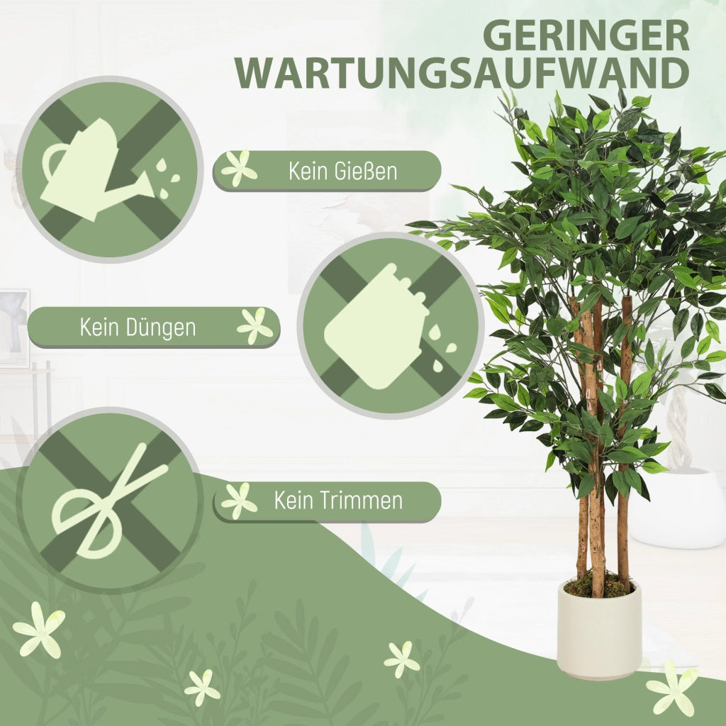 Albero di Banyan Artificiale ¨C Xylo ¨C Pianta Decorativa con Tronco in Legno Massello e Vaso 55x55x120cm Verde