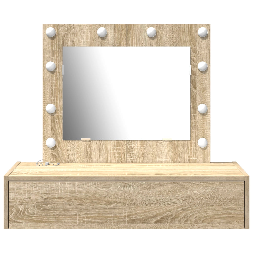Tavolo da trucco a parete con luci LED in rovere Sonoma