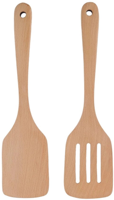 Set di Spatole in Legno da Cucina 2 pezzi - Spatola in Beugo Antiscivolo - Lunghezza 30,5 cm - Materiale Beugo di Alta Qualità