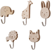 Decorazione per Camera da Bambini - Haken per Parete in Legno di Faggio - 5 Pezzi - Tema Giungla - Risparmio di Spazio - Wandhaken