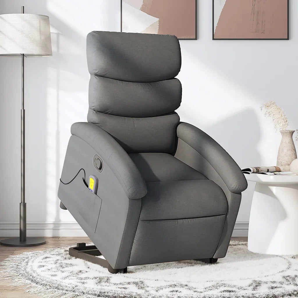 Poltrona | Sedia Relax Alzapersona Massaggi Reclinabile Grigio Scuro Tessuto