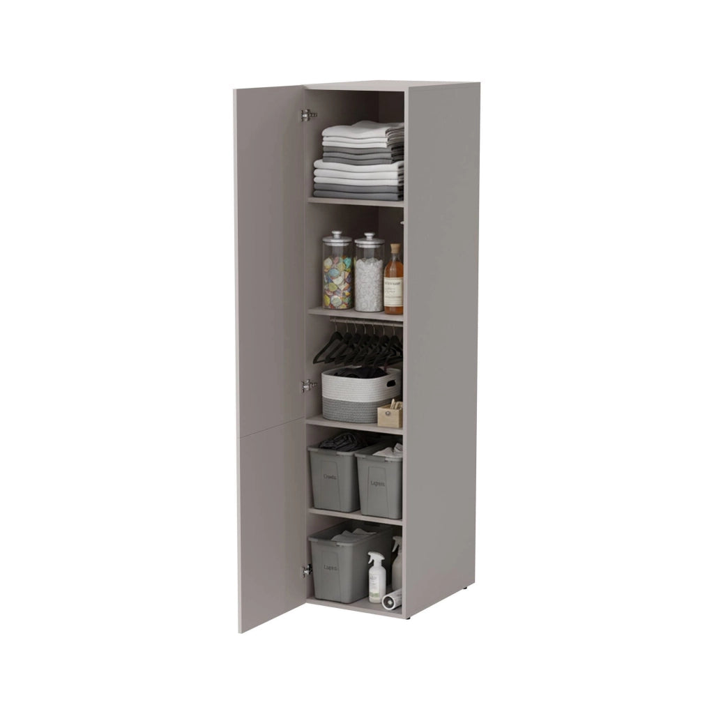 Armadio multiuso 1 anta Treville, Mobile multifunzionale con 4 ripiani interni, Finitura effetto cannettato, 45x56 h199 cm, Beige