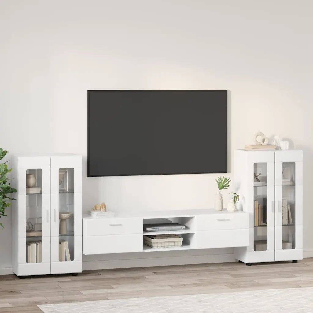 Set mobile TV con porta FLORIN Bianco Lucido Legno multistrato