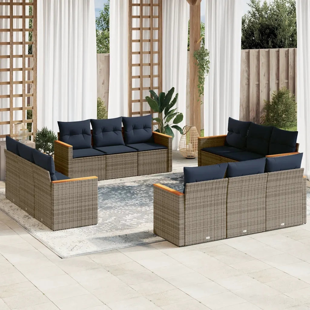 Set Divani da Giardino 12 pz con Cuscini Grigio in Polyrattan 3225837