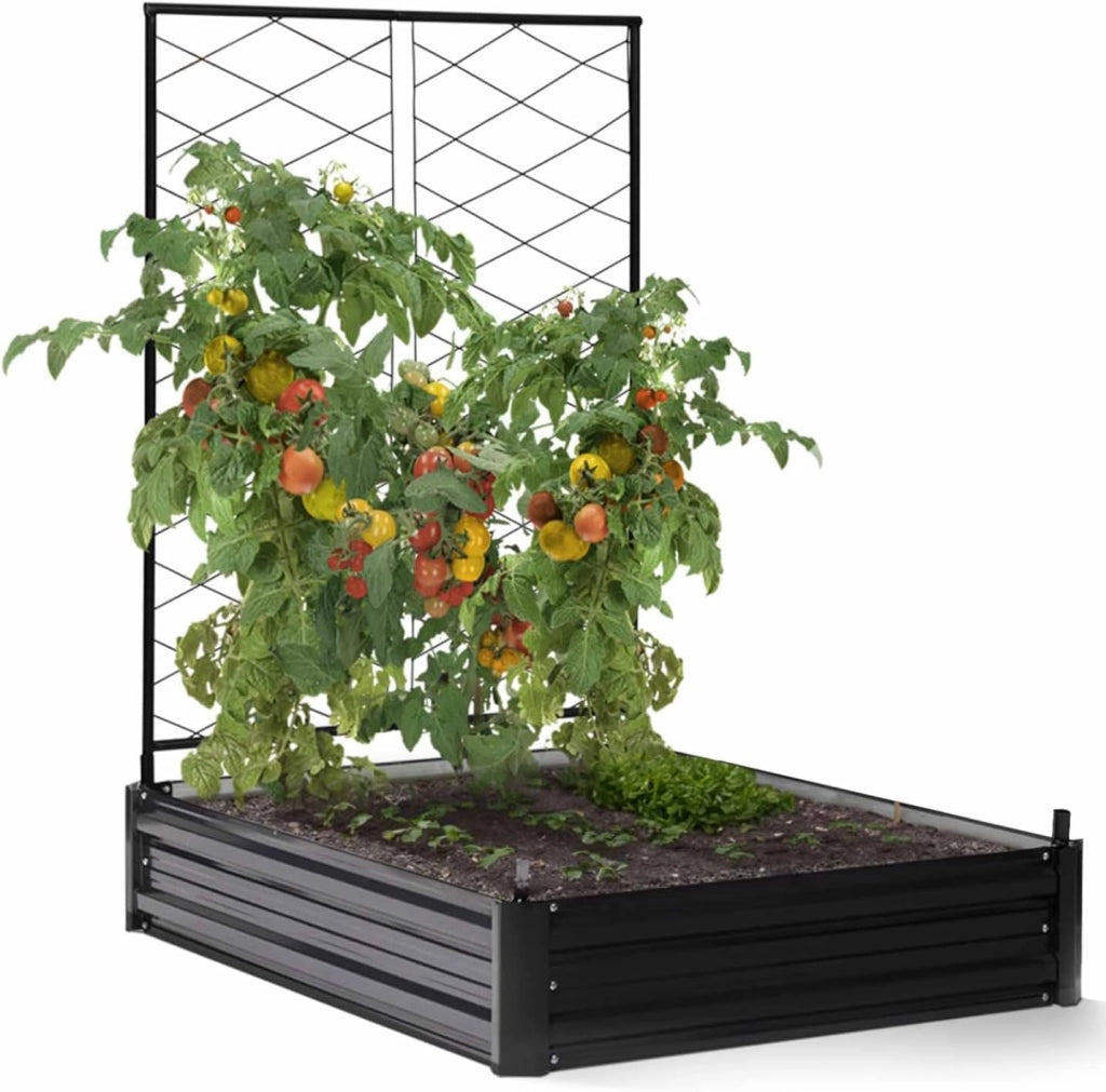 Kit Completo di 3 vasche modulari in Metallo per orto e Serra di pomodori + Traliccio + Copertura