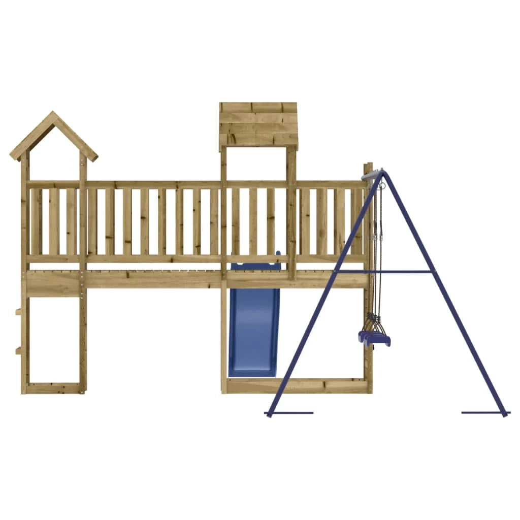 Parco giochi per esterni altalena per arrampicata scivolo altalena robusta giochi da giardino 495 x 339 x 214 cm legno di pino impregnato 02_0004916