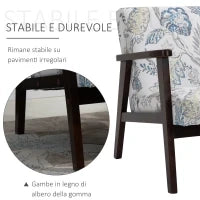 Sedia per Soggiorno Poltroncina Imbottita con Braccioli in Legno e Tessuto Traspirante per Casa e Ufficio, a Fiori, 68.5x78.5x75cm