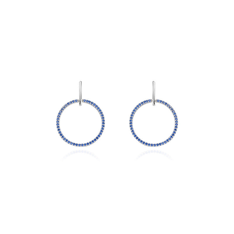 Orecchini in argento sterling S925 con borchie in zirconi blu e cerchi rotondi