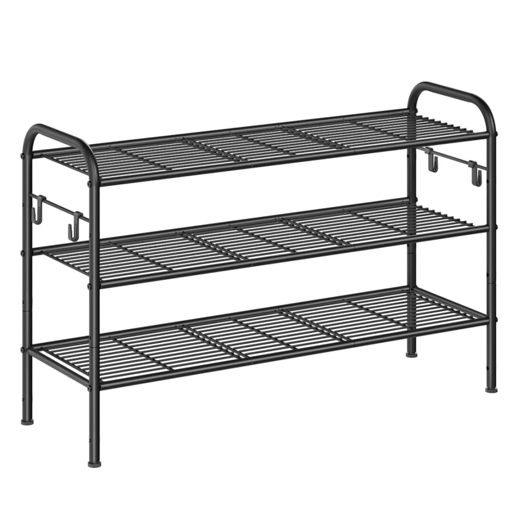 Scarpiera in metallo a 2 ripiani con 4 ganci laterali 28 x 85 x 53 cm contiene 10 paia di scarpe altezza regolabile per ingresso corridoio armadio facile da montare nero 12_0005509