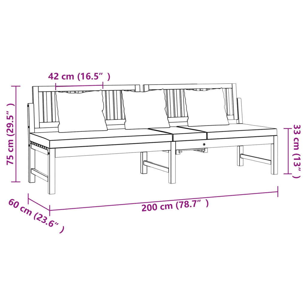 Dormeuse con Cuscino Crema 200x60x75cm Legno Massello di Acacia  cod mxl 61458