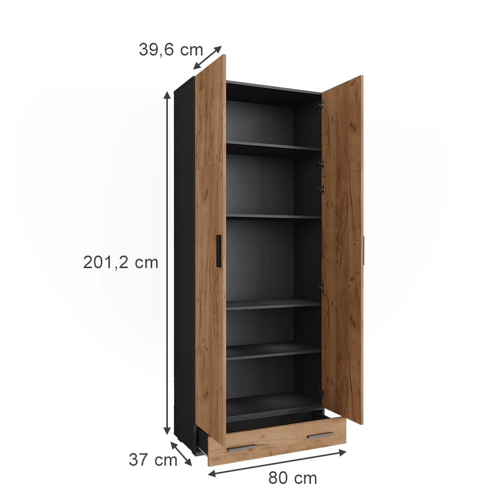 Vicco Scaffale per file Antracite/quercia dorata 80 x 201.2 cm con modulo cassetto