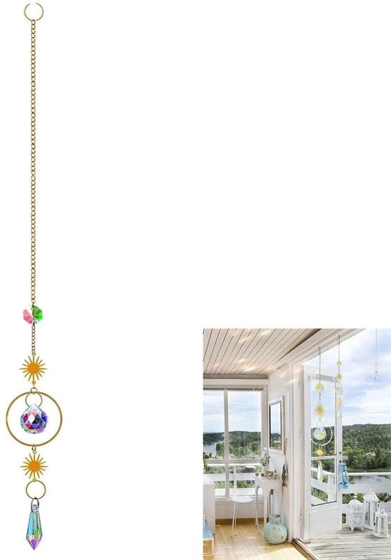 Decorazione per Giardino con Prismi Arcobaleno - Maniglione Decorativo con Cristalli e Metallo - Dimensione 41 cm