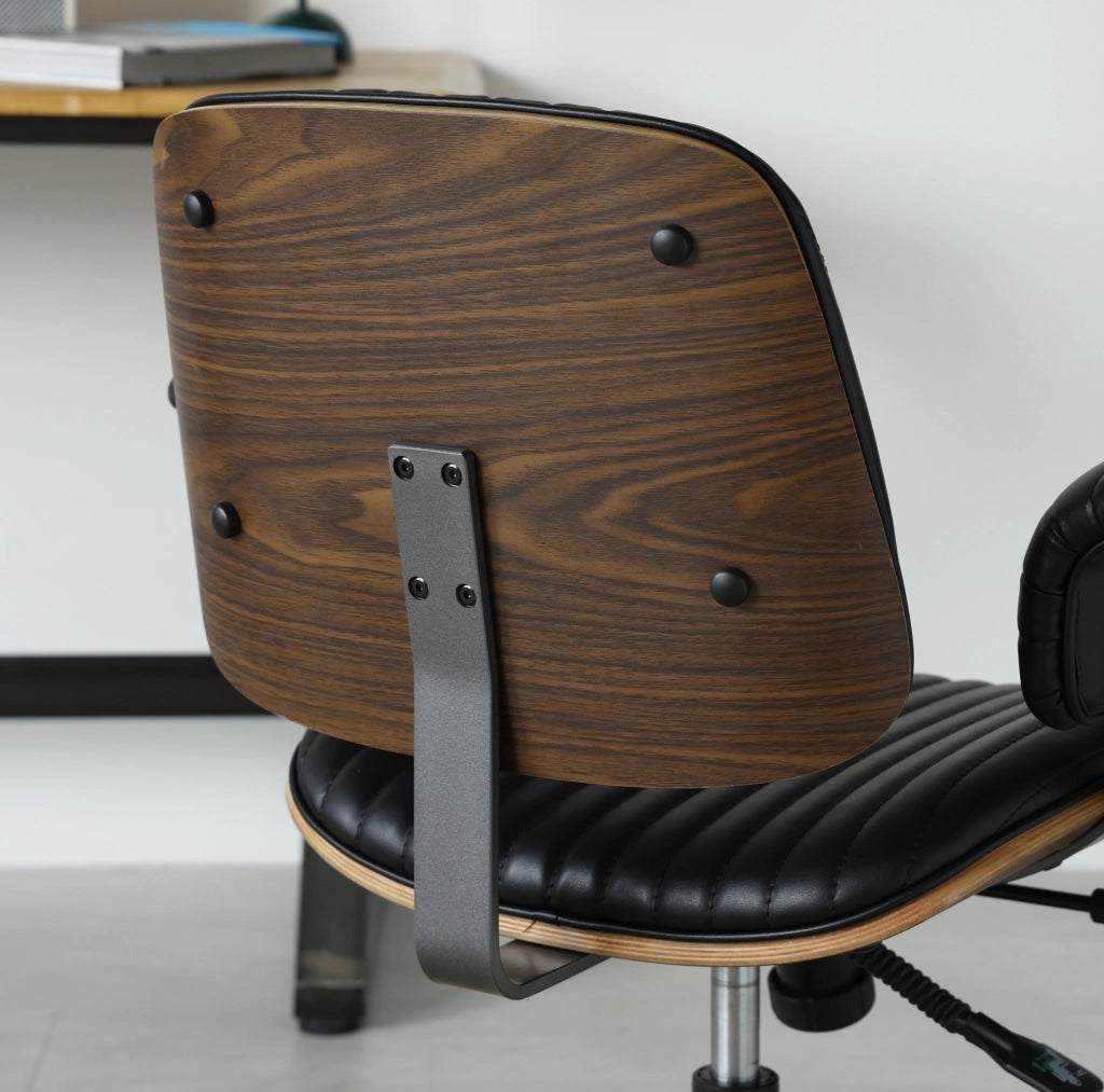 Sedia da ufficio girevole in PU nero con base in metallo