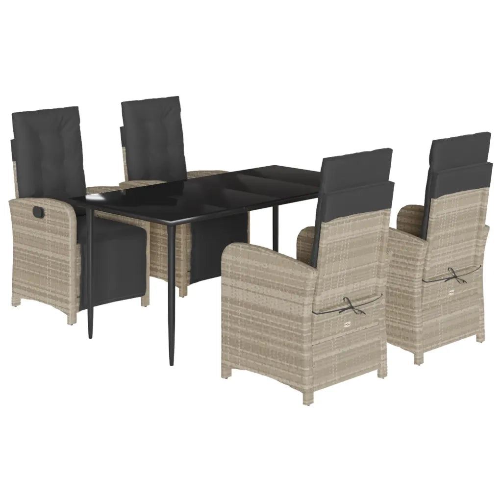 Set Pranzo da Giardino 5pz con Cuscini Grigio Chiaro Polyrattan