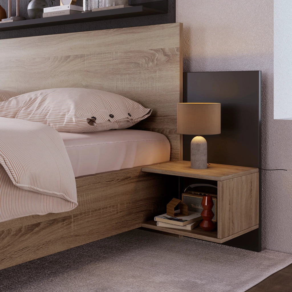 Letto Matrimoniale 160 x 200 cm con 2 Comodini Integrati - in Legno Massello - Grigio