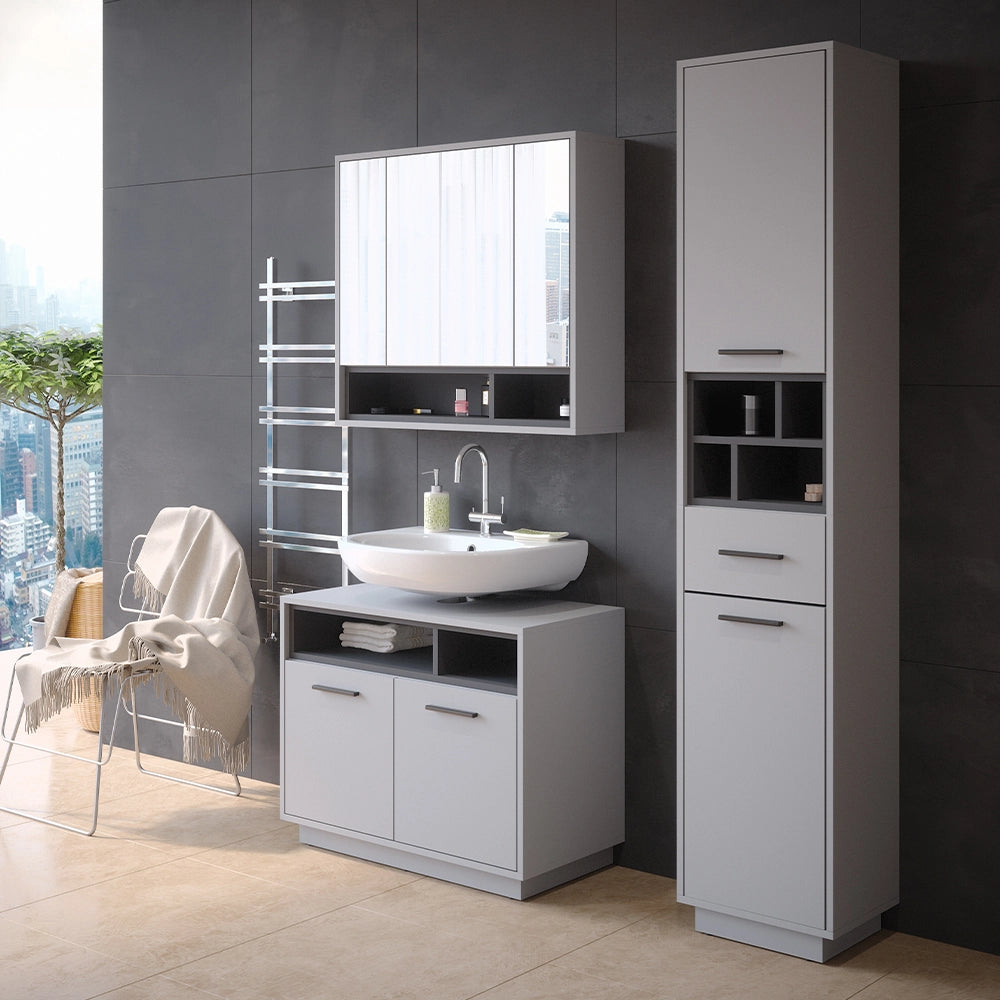 Vicco Set di mobili da bagno Grigio 3 parti, con colonna