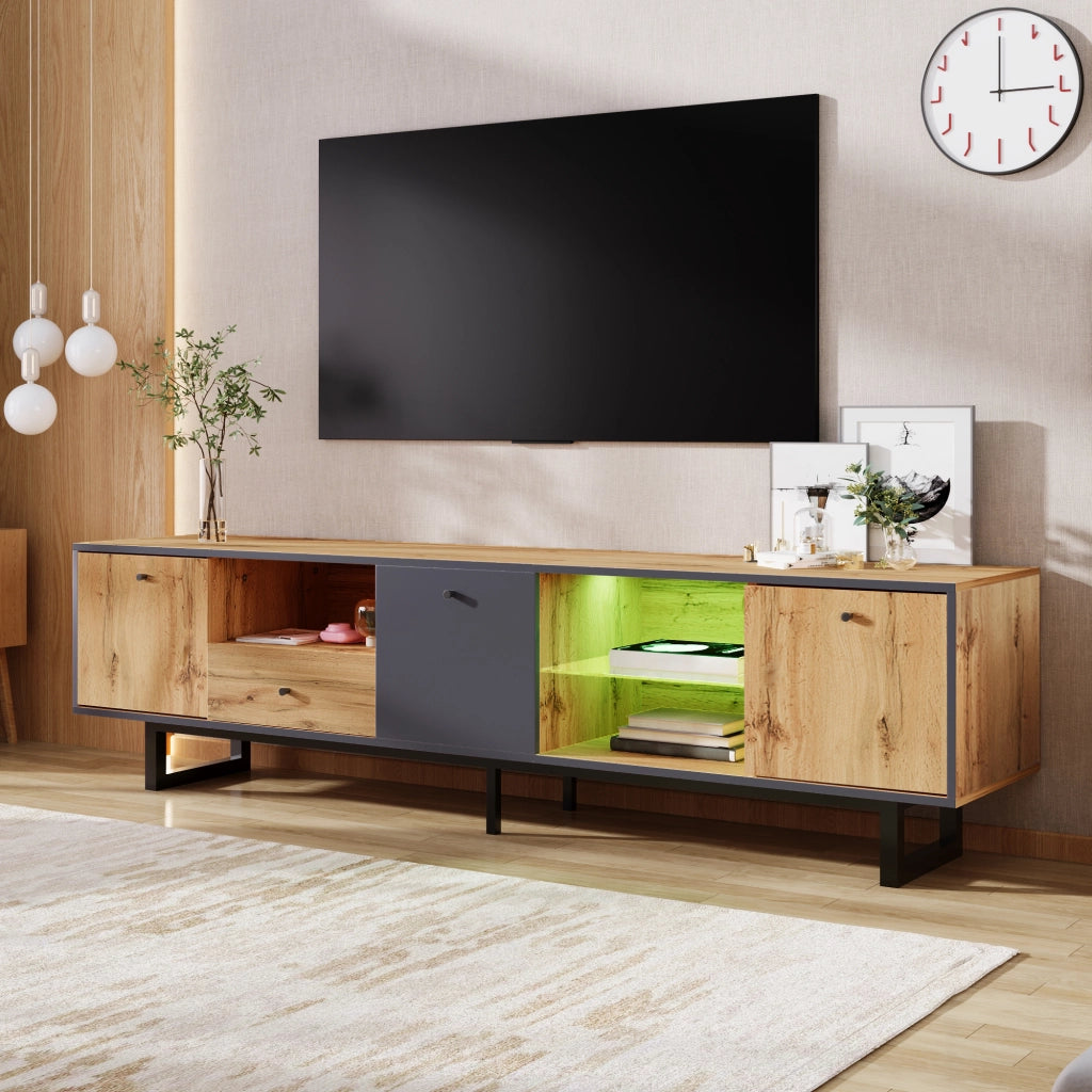 Mobile TV 190x40x50 cm; LED controllabili da app e ampio spazio; truciolare; colore naturale