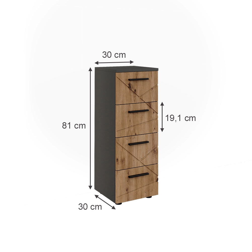 Vicco Mobiletto midi Antracite/Artisan 30 x 81 cm con 4 cassetti