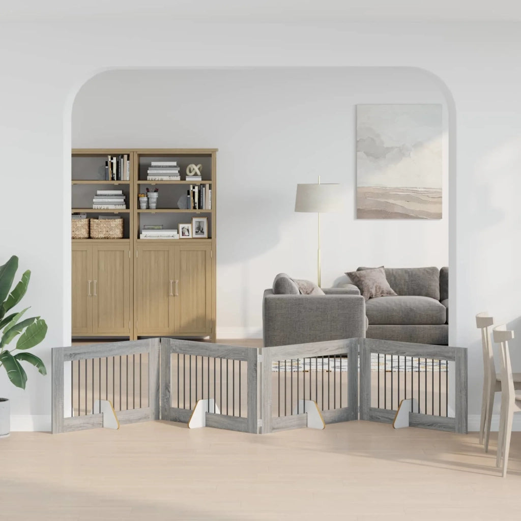 Cancello per cani con supporti 4 pz Grigio Sonoma 100 x 60 cm CFW9914167