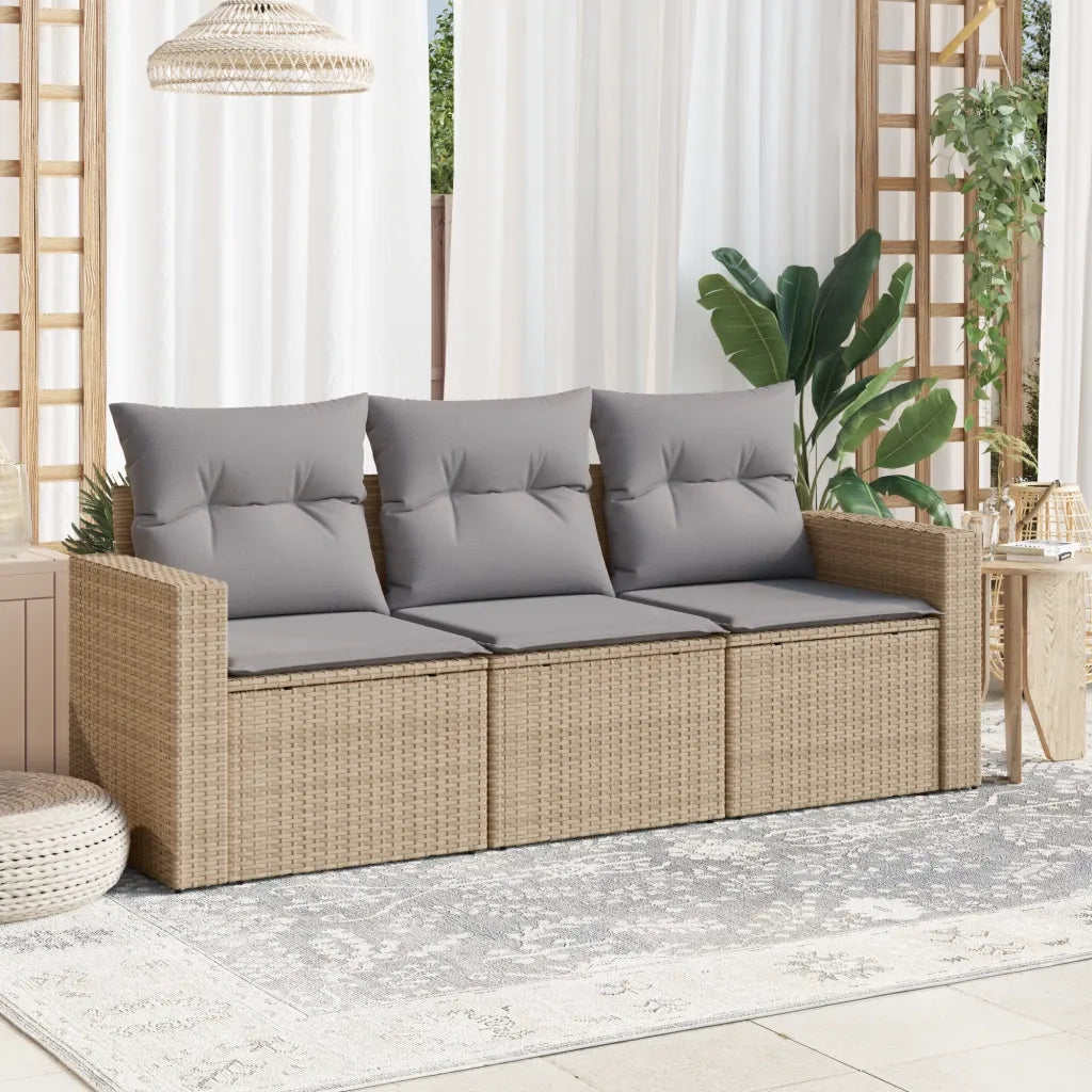 Set Divano da Giardino 3 pz con Cuscini-Sofa da Giardino-Divanetto da esterno Beige in Polyrattan 305779