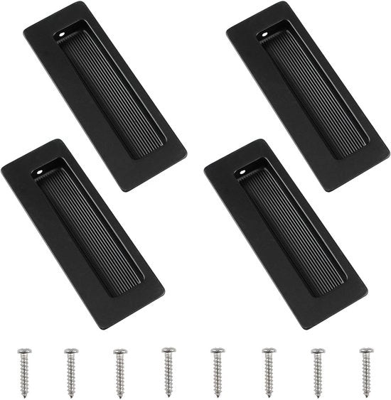 Set di maniglie rettangolari nascoste a 4 pezzi - Nero opaco - 115mm - Maniglie in acciaio inossidabile - Scorrevoli - Porte vestiarie - Inclusi viti