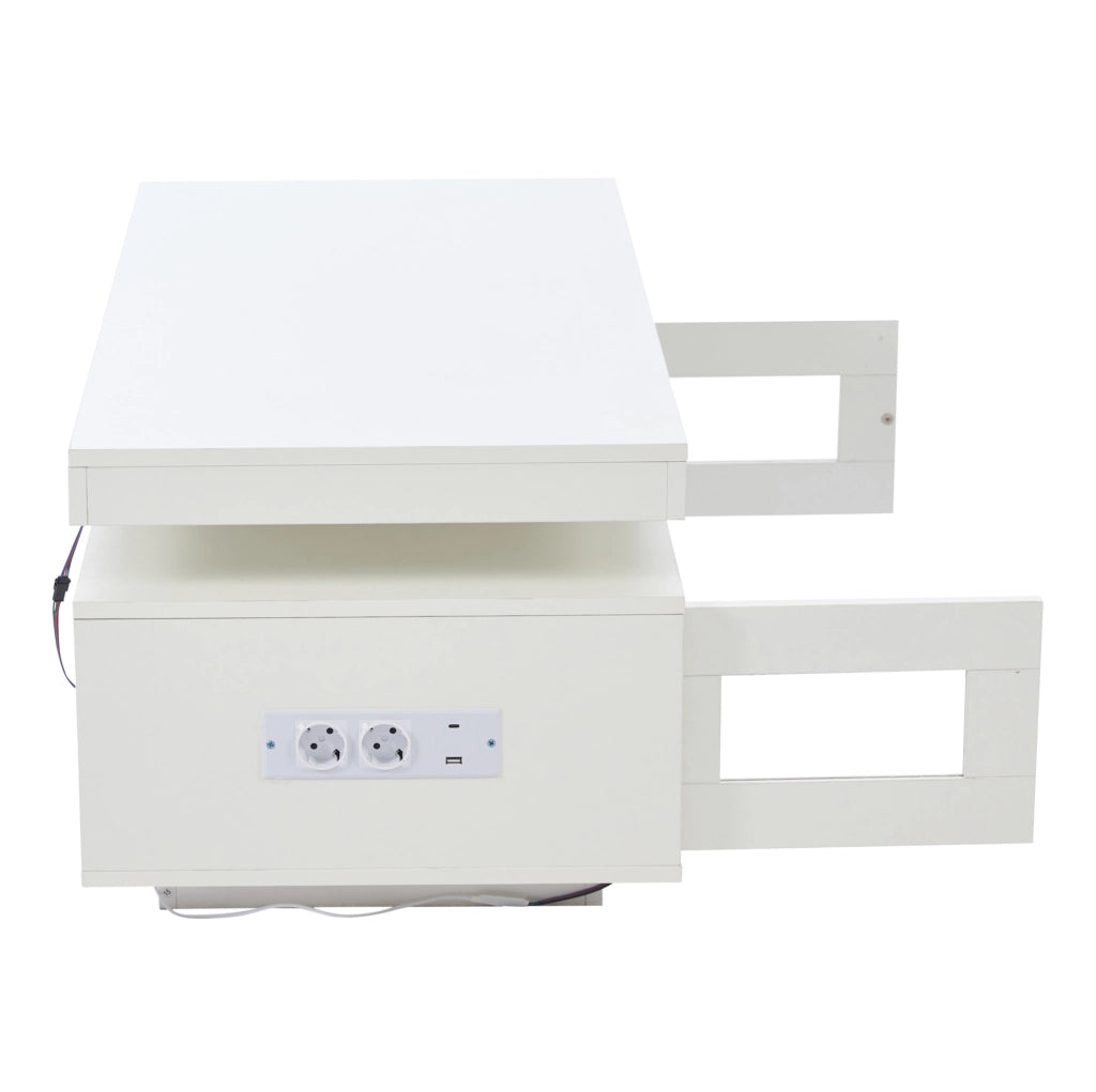 Tavolino da caffè 100x50x43 cm bianco lucido con LED; presa EU; USB e contenitore