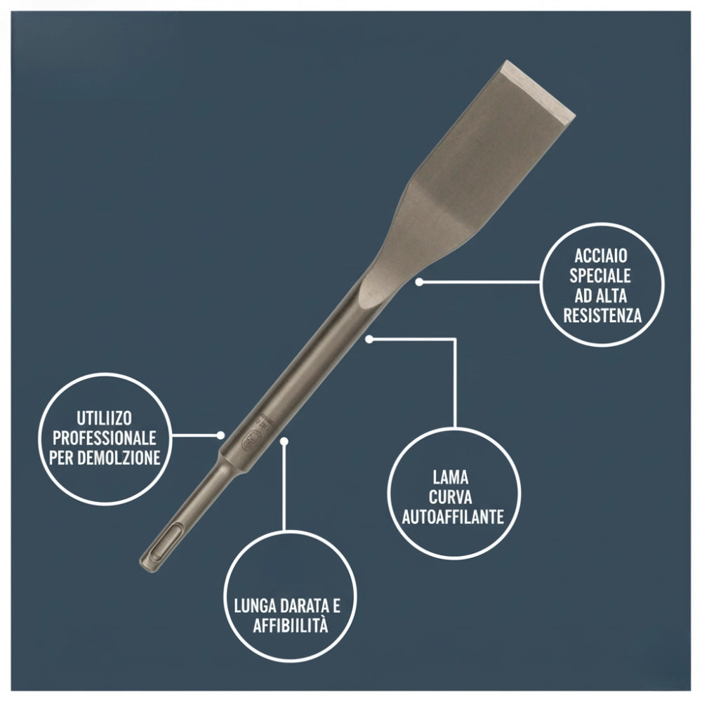 Scalpello a vanga curvo 40 x 260 mm per lavori edili e materiali resistenti
