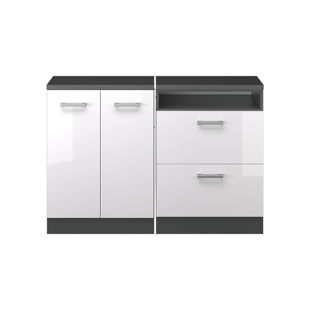 Set di mobili sottotetto Rion Bianco lucido/Antracite 120 cm Set di 2 carcasse armadio profondità 60 cm Vicco