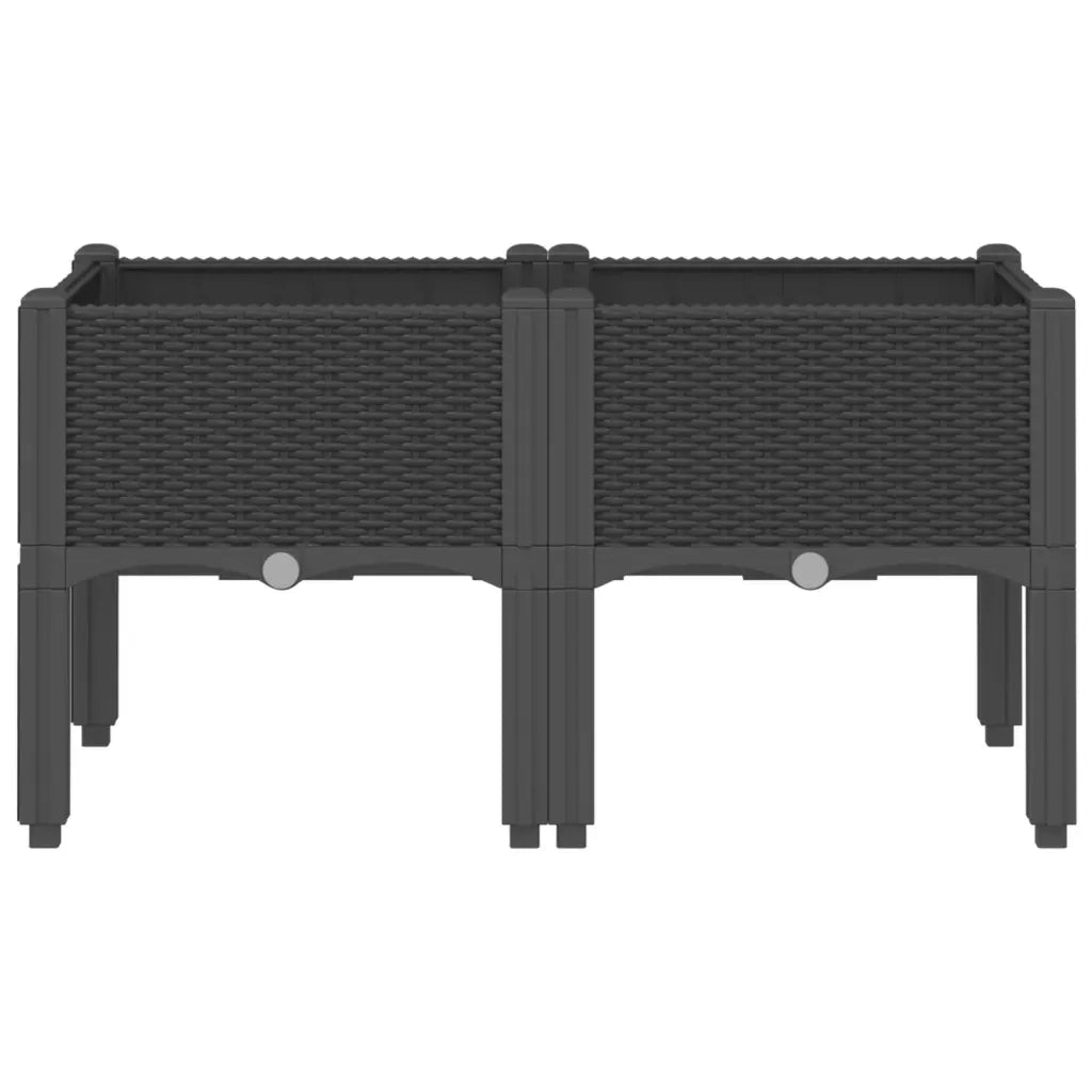 Fioriera | Cassetta per fiori | Vaso da Giardino con Gambe Nera 80x40x42 cm in PP