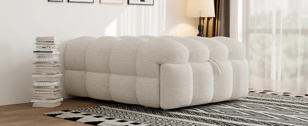 DESMIU Lit simple 183 × 76 cm 1 posto convertibile 2 in 1, senza materasso, in bouclé, beige