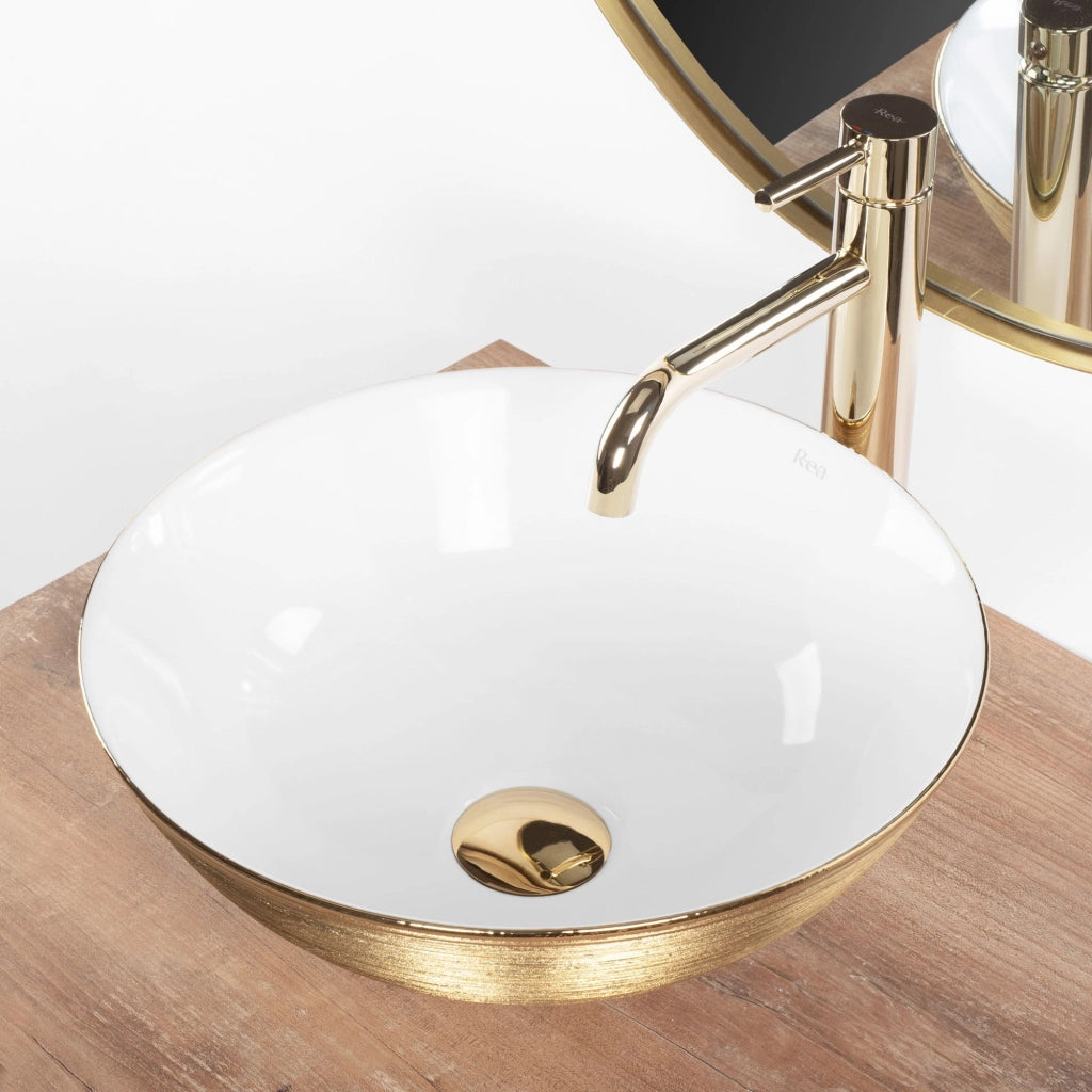 Lavabo Da Appoggio Rea Stella Gold Brush / White