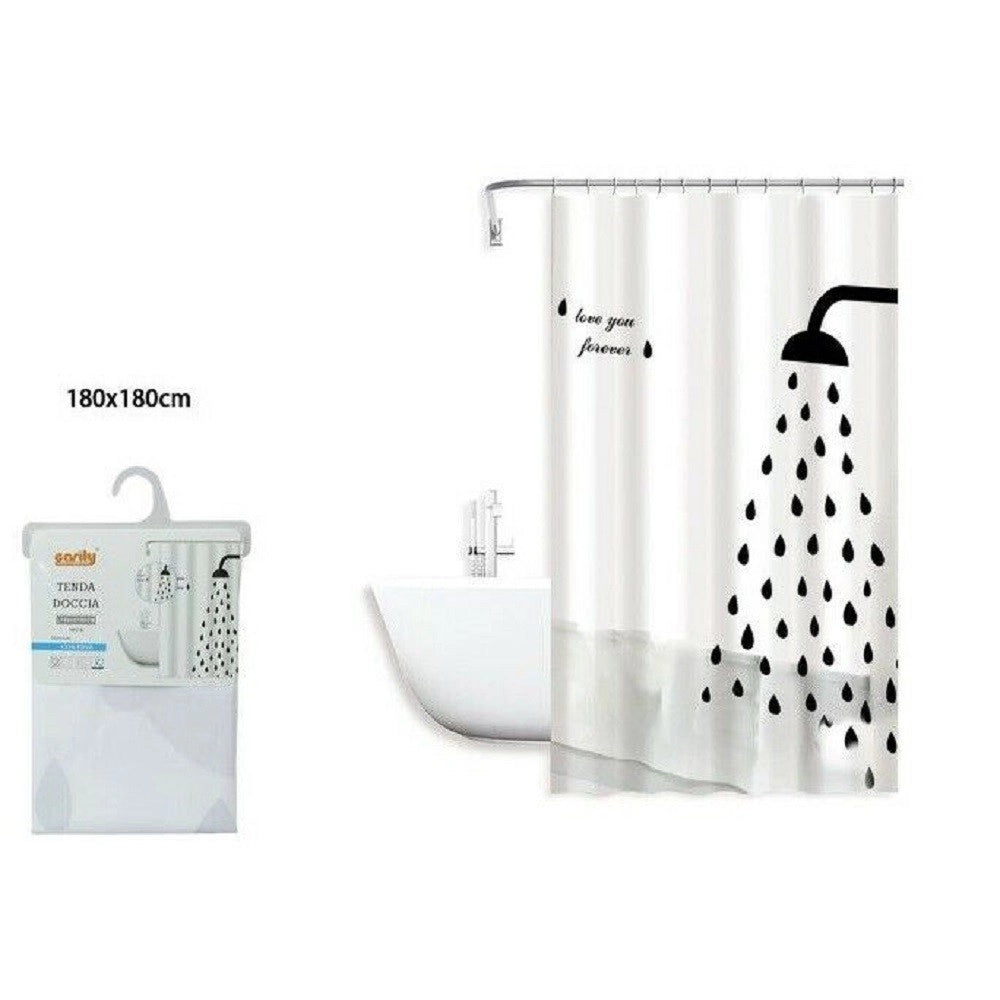 Trade Shop - Tenda Doccia Antimuffa Love You Forever Impermeabil 180x180cm Anelli Bagno 79217 -