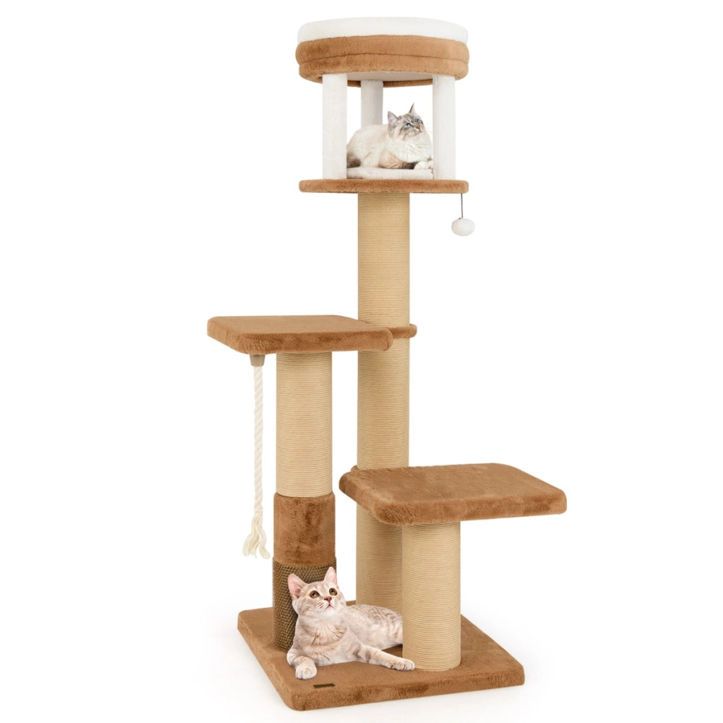 Torre per gatti alta 164cm con ripiano imbottito, Albero per gatti multi-livello con piattaforme per saltare Marrone-Alberi Tiragraffi