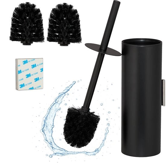 Borsetto WC con supporto - appeso - con adesivo - acciaio inox - plastica - nero
