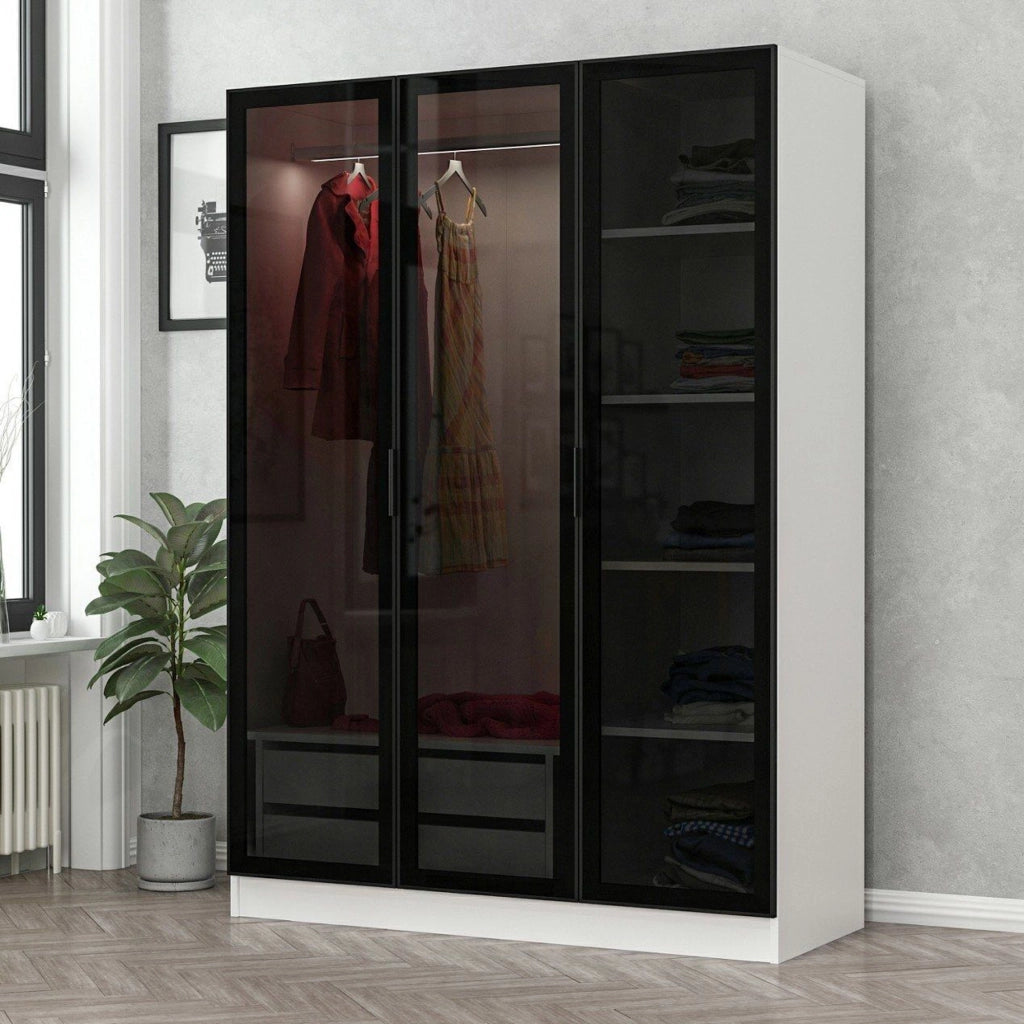 Armadio Camera da Letto Gerrei, Guardaroba 3 Ante Appendiabiti, 135x52 cm Bianco