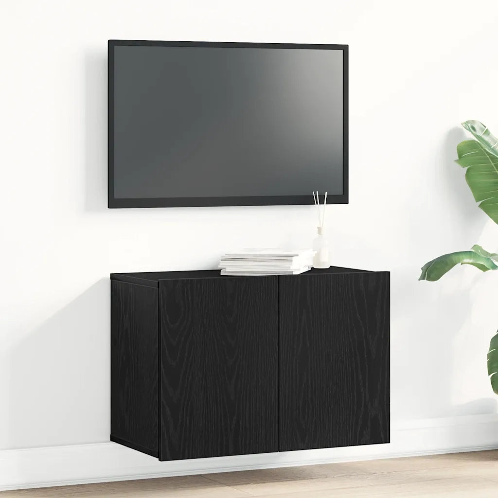 vidaXL Mobile TV Rovere Nero 60x30x41 cm in Legno Massello