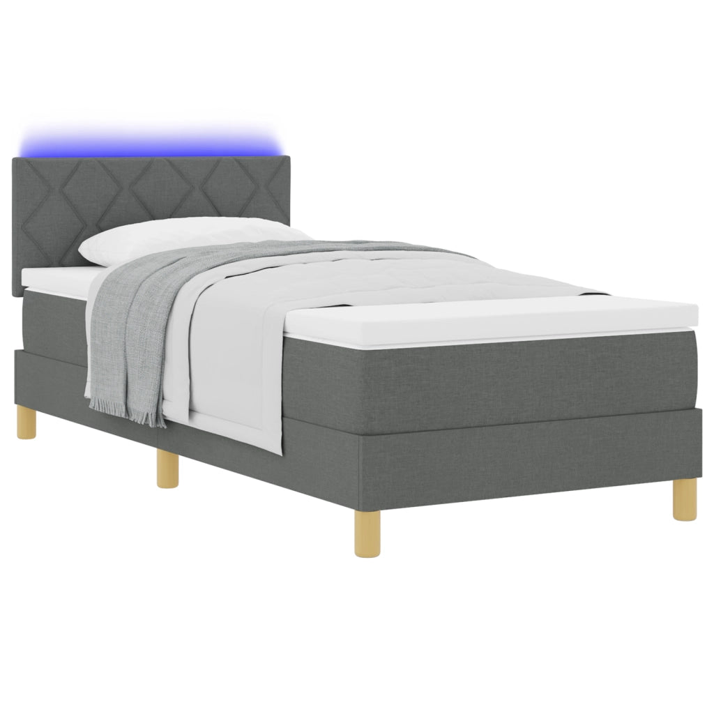 Letto a Molle con Materasso & LED Grigio Scuro 90x190 cm Tessuto