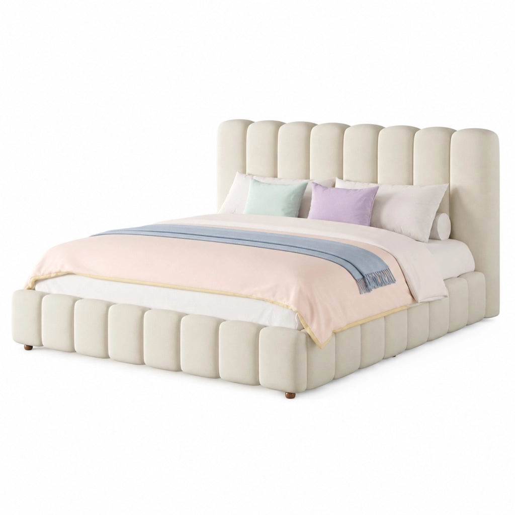 Letto matrimoniale contenitore in velluto beige 160 x 200 cm